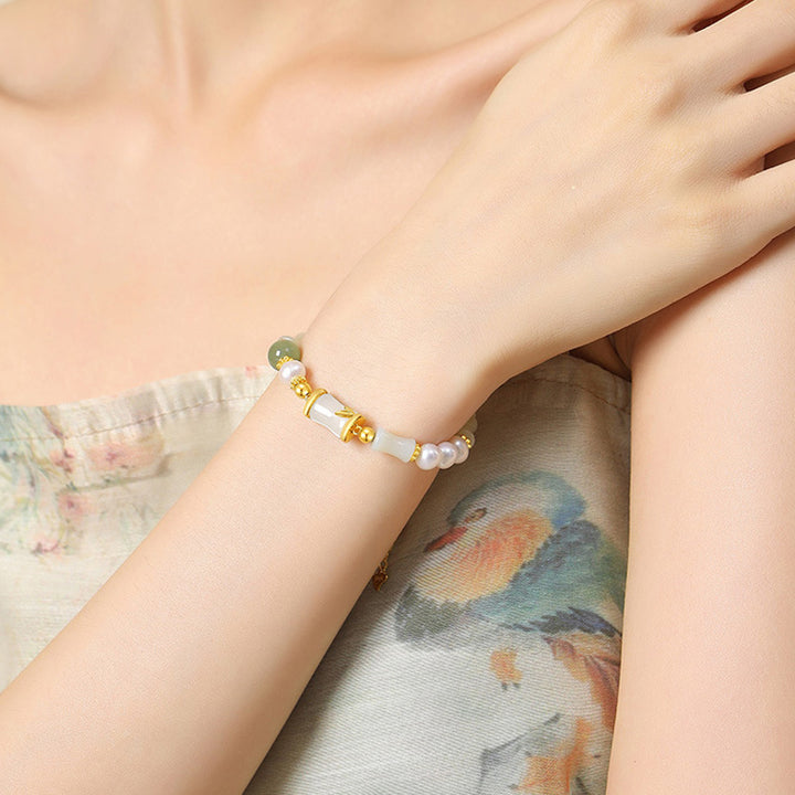 Buddha Stones925 スターリングシルバー 天然和田白翡翠 竹製 幸運の祝福ブレスレット - image 7