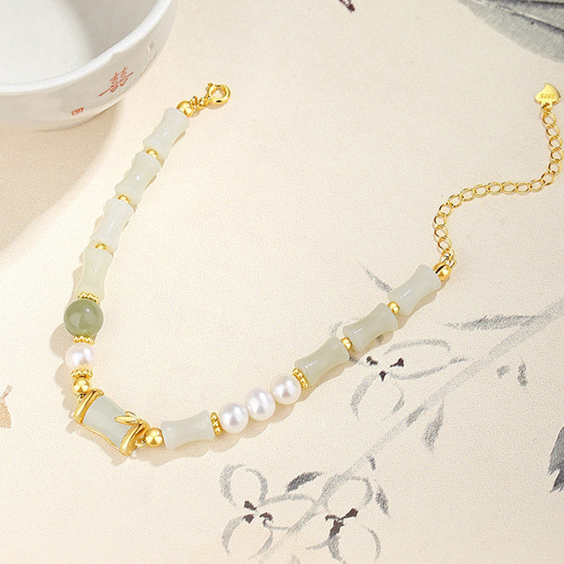 Buddha Stones925 スターリングシルバー 天然和田白翡翠 竹製 幸運の祝福ブレスレット - image 4