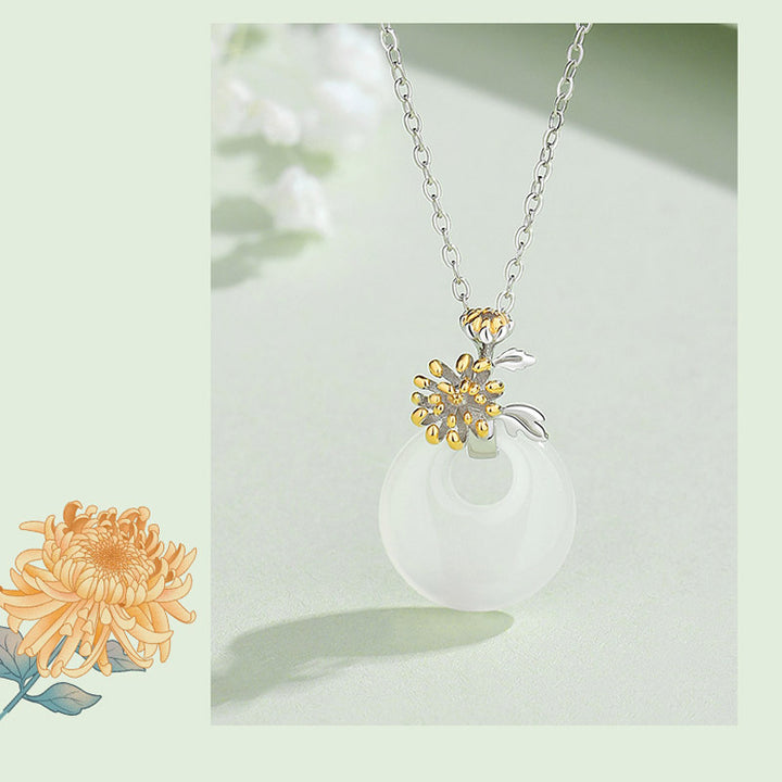 Buddha Stones925スターリングシルバー ラウンドカルセドニー 12ヶ月フラワーハーモニーネックレスペンダント - image 22