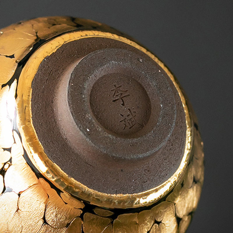 Buddha Stones24K ゴールド スポットパターン 中国 Jianzhan 陶器 ティーカップ カンフー ティーカップ ボウル ギフトボックス付き