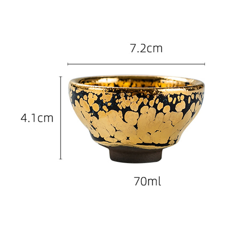 Buddha Stones24K ゴールド スポットパターン 中国 Jianzhan 陶器 ティーカップ カンフー ティーカップ ボウル ギフトボックス付き