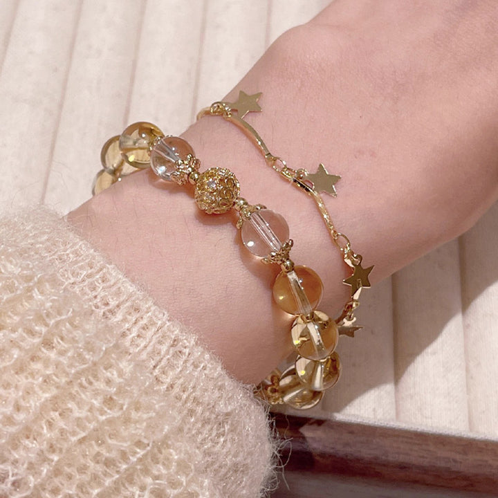 Buddha Stonesシトリン ムーンストーン バタフライチャーム 繁栄の守護ブレスレット