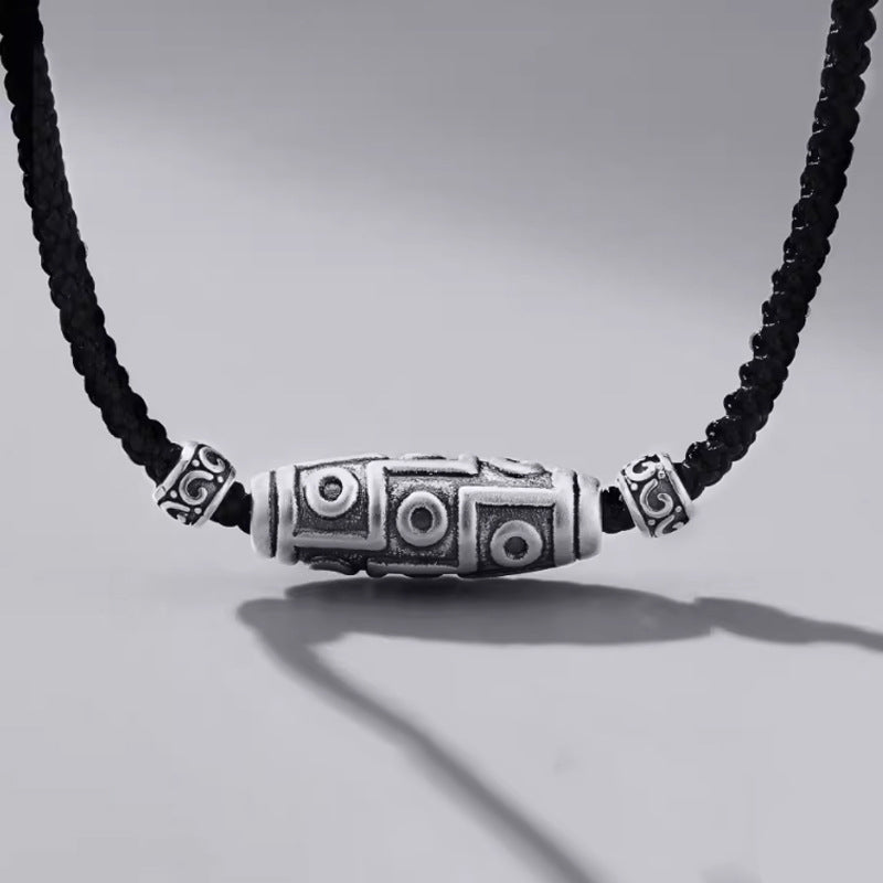 Buddha Stones999スターリングシルバー 九眼天珠 ビーズ模様 保護ロープネックレスペンダント - 999スターリングシルバー＆ロープ - image 0