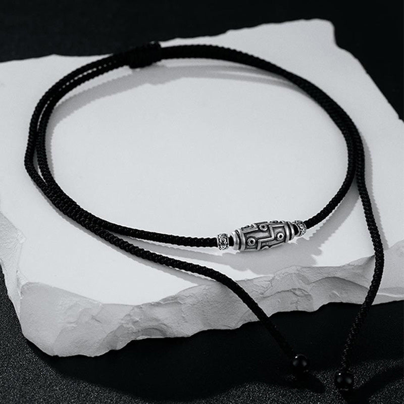 Buddha Stones999スターリングシルバー 九眼天珠 ビーズ模様 保護ロープネックレスペンダント