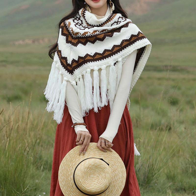 Buddha Stonesチベット三角ショール ストライプタッセル 冬用 心地よい旅行用スカーフ ラップ - image 2