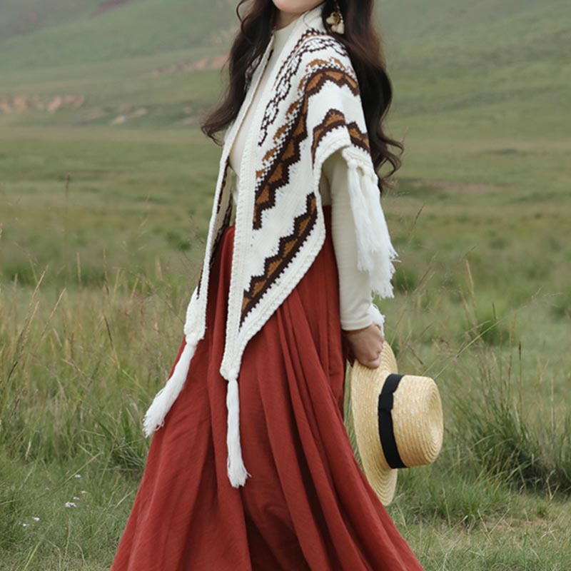 Buddha Stonesチベット三角ショール ストライプタッセル 冬用 心地よい旅行用スカーフ ラップ - image 4