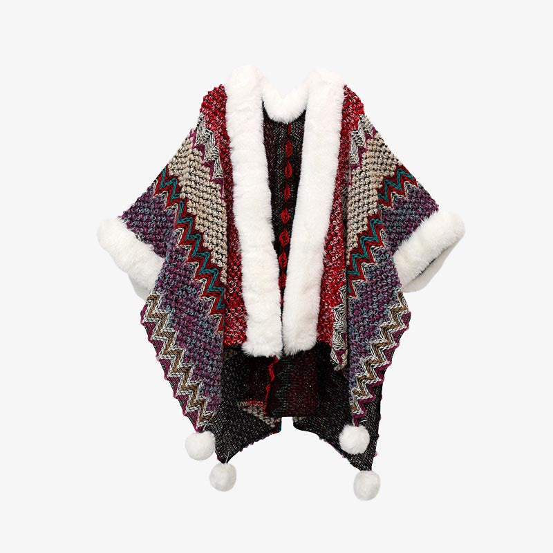 Buddha Stonesチベットのマルチカラーの波線ニットストライプショールコート冬用快適トラベルスカーフラップ - 赤紫 150×106cm - image 28