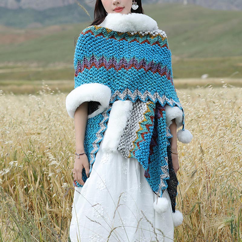 Buddha Stonesチベットのマルチカラーの波線ニットストライプショールコート冬用快適トラベルスカーフラップ - image 8