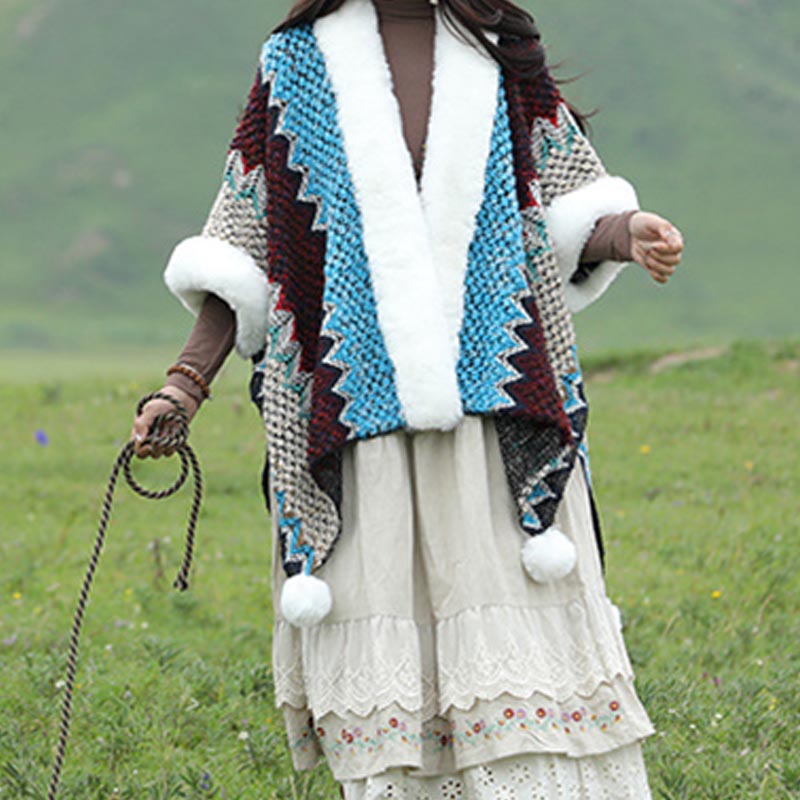 Buddha Stonesチベットのマルチカラーの波線ニットストライプショールコート冬用快適トラベルスカーフラップ - image 14