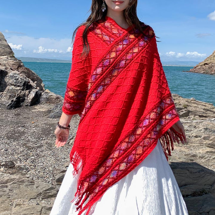 Buddha Stonesチベット カラフル ストライプ 菱形 パターン ショール タッセル プルオーバー 冬 快適 旅行用 スカーフ ラップ - image 14