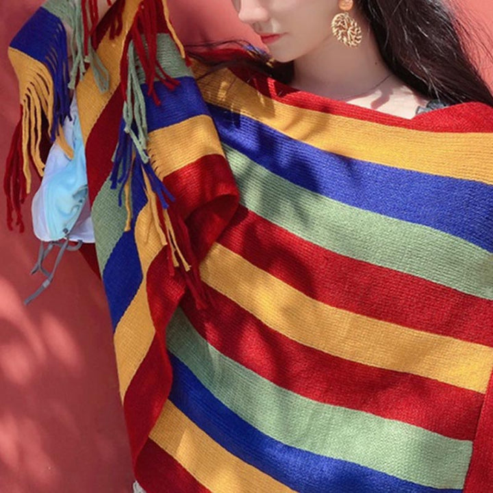 Buddha Stonesチベット カラフル ストライプ デザイン ショール タッセル プルオーバー 冬 快適 旅行用 スカーフ ラップ - image 7