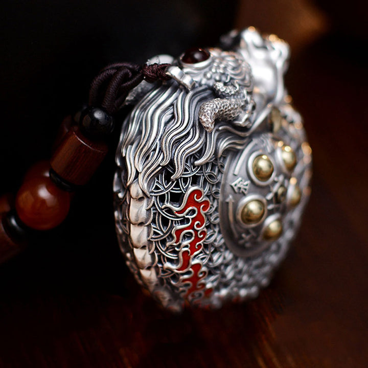Buddha Stones999 スターリングシルバー 龍年 回転ボール 五行 銅貨 強さ 吊り下げ装飾