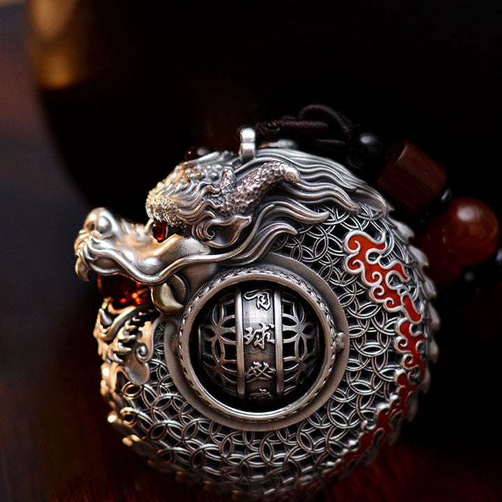 Buddha Stones999 スターリングシルバー 龍年 回転ボール 五行 銅貨 強さ 吊り下げ装飾