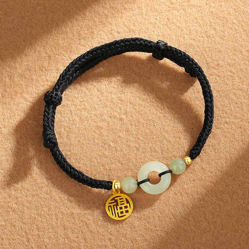 Buddha Stones925スターリングシルバー和田翡翠平和のお守りチャームフーキャラクターチャーム豊穣ブレスレット - 黒ロープ（手首周り14～16cm） - image 3