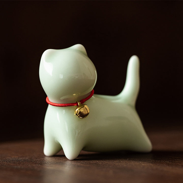 Buddha Stonesミニ 小型 かわいい 猫 ティーペット 陶器 ホームデスク 置物 装飾 - 立っている猫 5*2.5*4.5cm - 緑 - image 2