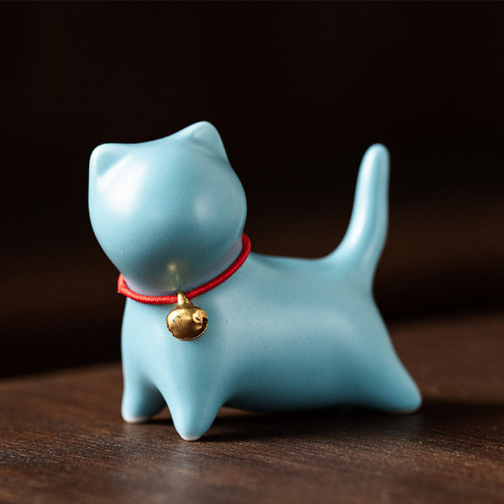 Buddha Stonesミニ 小型 かわいい 猫 ティーペット 陶器 ホームデスク 置物 装飾 - 立っている猫 5*2.5*4.5cm - 青 - image 11