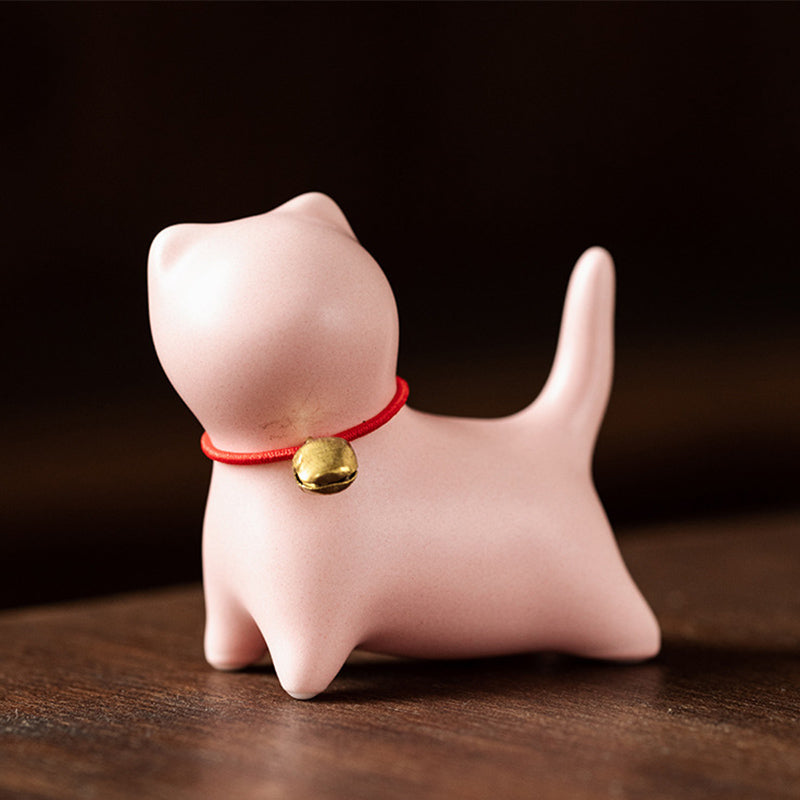 Buddha Stonesミニ 小型 かわいい 猫 ティーペット 陶器 ホームデスク 置物 装飾 - 立っている猫 5*2.5*4.5cm - ピンク - image 8