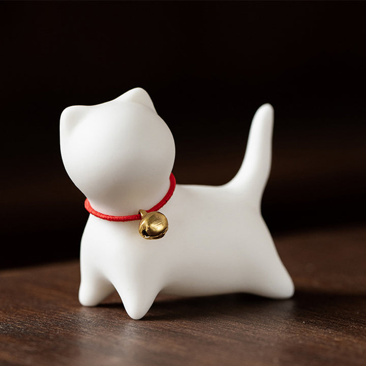 Buddha Stonesミニ 小型 かわいい 猫 ティーペット 陶器 ホームデスク 置物 装飾 - 立っている猫 5*2.5*4.5cm - 白 - image 5