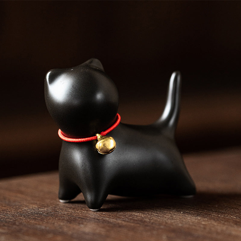 Buddha Stonesミニ 小型 かわいい 猫 ティーペット 陶器 ホームデスク 置物 装飾 - 立っている猫 5*2.5*4.5cm - 黒 - image 12