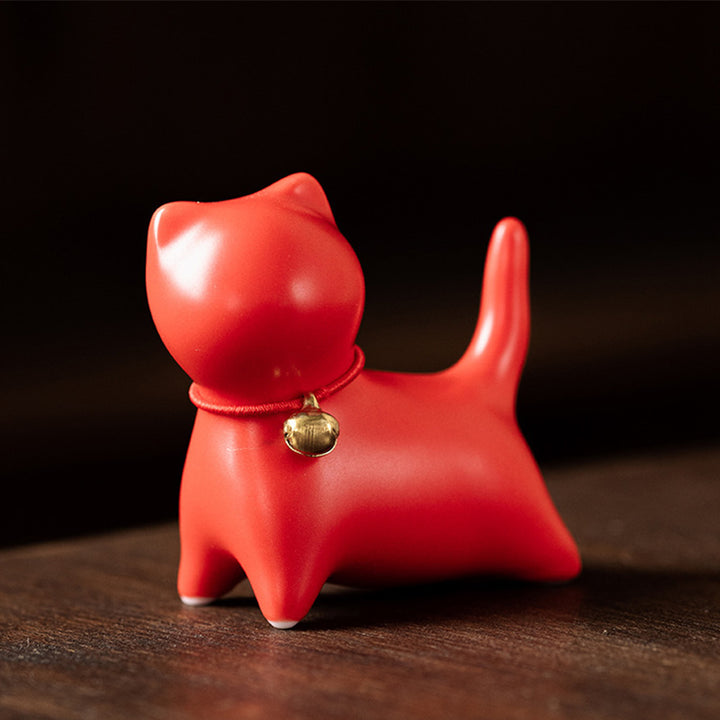 Buddha Stonesミニ 小型 かわいい 猫 ティーペット 陶器 ホームデスク 置物 装飾 - 立っている猫 5*2.5*4.5cm - 赤 - image 13