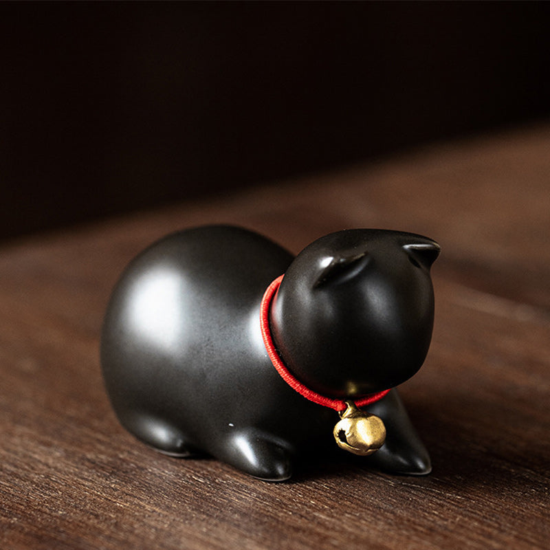 Buddha Stonesミニ 小型 かわいい 猫 ティーペット 陶器 ホームデスク 置物 装飾 - 座っている猫 5*3*3cm - 黒 - image 22