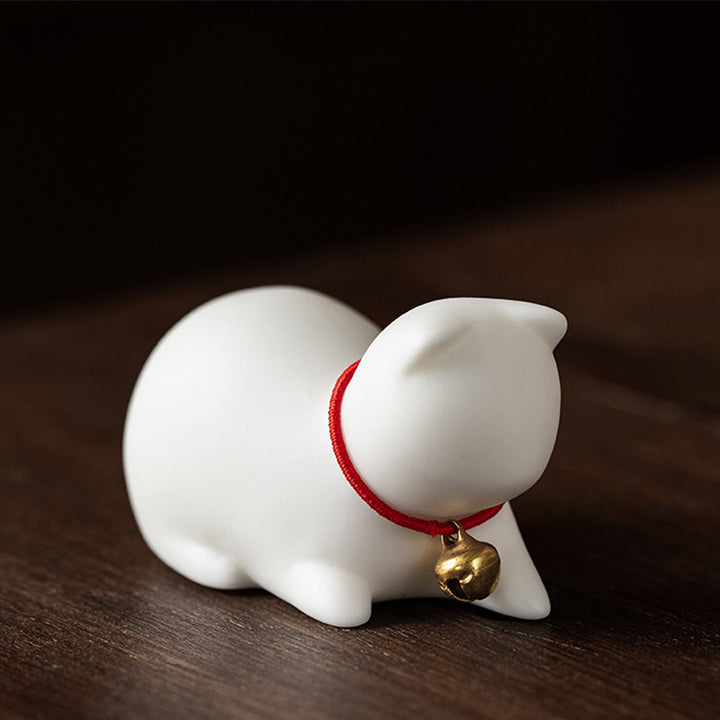 Buddha Stonesミニ 小型 かわいい 猫 ティーペット 陶器 ホームデスク 置物 装飾 - 座っている猫 5*3*3cm - 白 - image 17