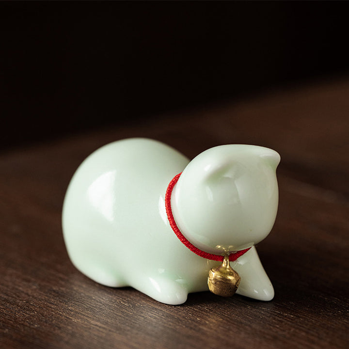 Buddha Stonesミニ 小型 かわいい 猫 ティーペット 陶器 ホームデスク 置物 装飾 - 座っている猫 5*3*3cm - 緑 - image 16