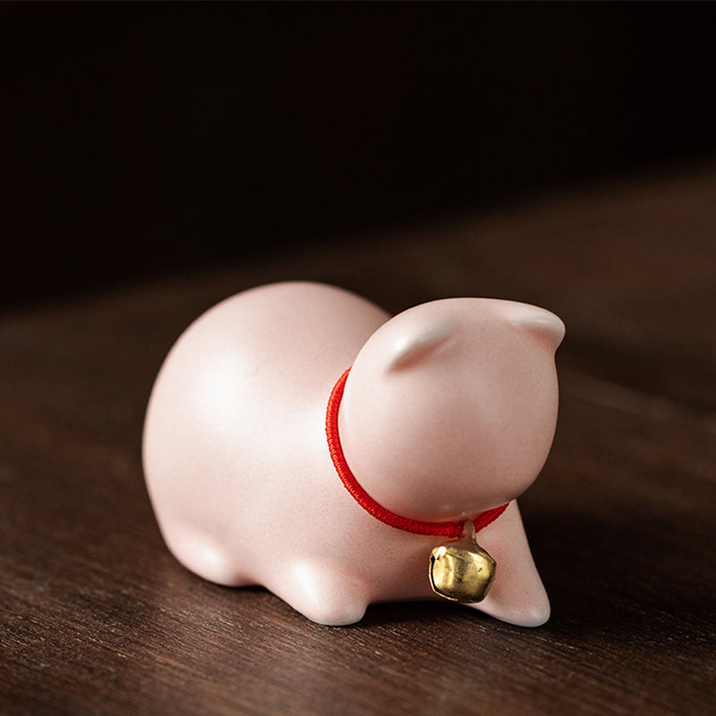 Buddha Stonesミニ 小型 かわいい 猫 ティーペット 陶器 ホームデスク 置物 装飾 - 座っている猫 5*3*3cm - ピンク - image 18