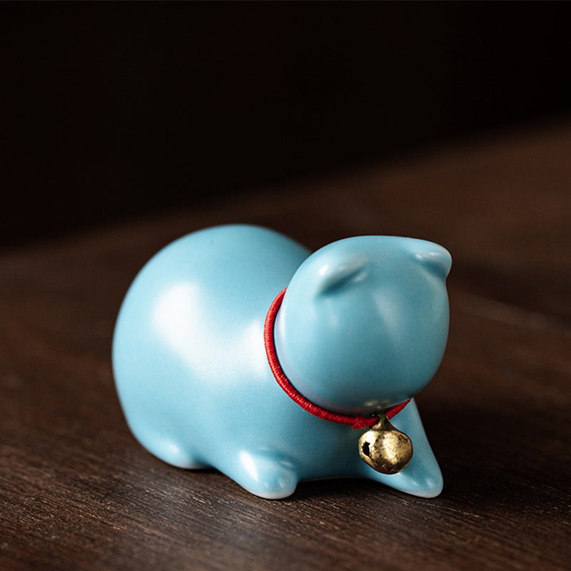 Buddha Stonesミニ 小型 かわいい 猫 ティーペット 陶器 ホームデスク 置物 装飾 - 座っている猫 5*3*3cm - 青 - image 21