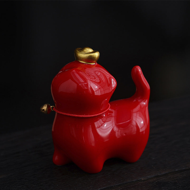 Buddha Stonesミニ招き猫インゴットティーペット陶器ホームデスク置物装飾 - 招き猫赤 5.5×3.2×6cm - image 4