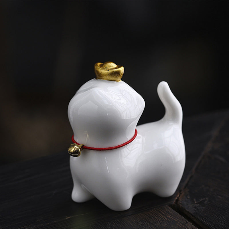 Buddha Stonesミニ招き猫インゴットティーペット陶器ホームデスク置物装飾 - 招き猫ホワイト 5.5×3.2×6cm - image 5