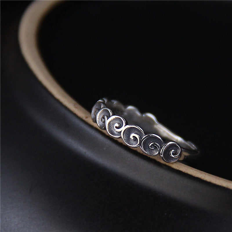 Buddha Stones925 スターリングシルバー 縁起の良い雲の彫刻リング - image 1