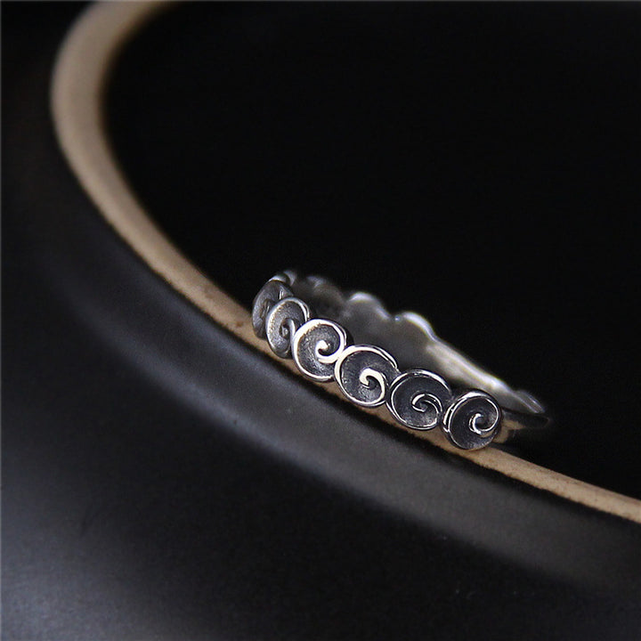 Buddha Stones925 スターリングシルバー 縁起の良い雲の彫刻リング - image 1