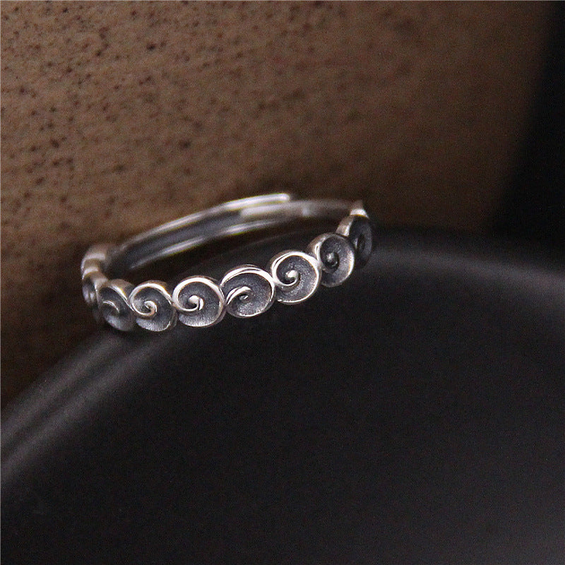 Buddha Stones925 スターリングシルバー 縁起の良い雲の彫刻リング - 縁起の良い雲（50～54mm／ US6 ～US7） - image 0