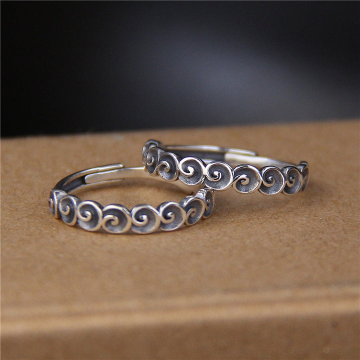 Buddha Stones925 スターリングシルバー 縁起の良い雲の彫刻リング - image 2