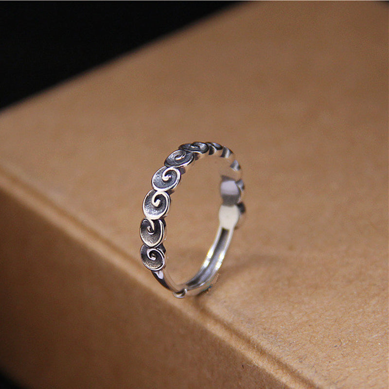 Buddha Stones925 スターリングシルバー 縁起の良い雲の彫刻リング - image 3