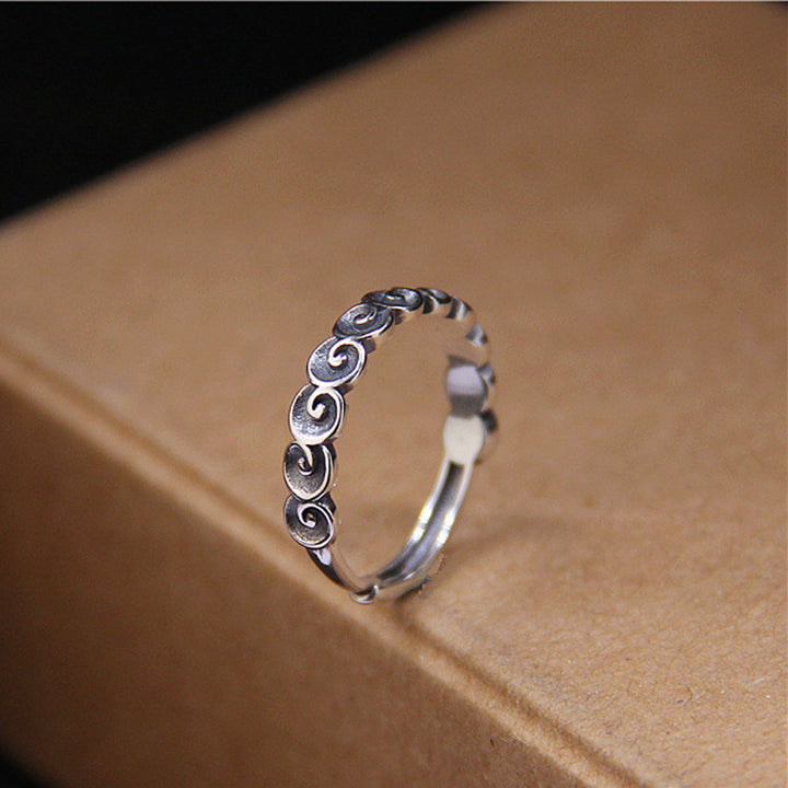 Buddha Stones925 スターリングシルバー 縁起の良い雲の彫刻リング - image 3