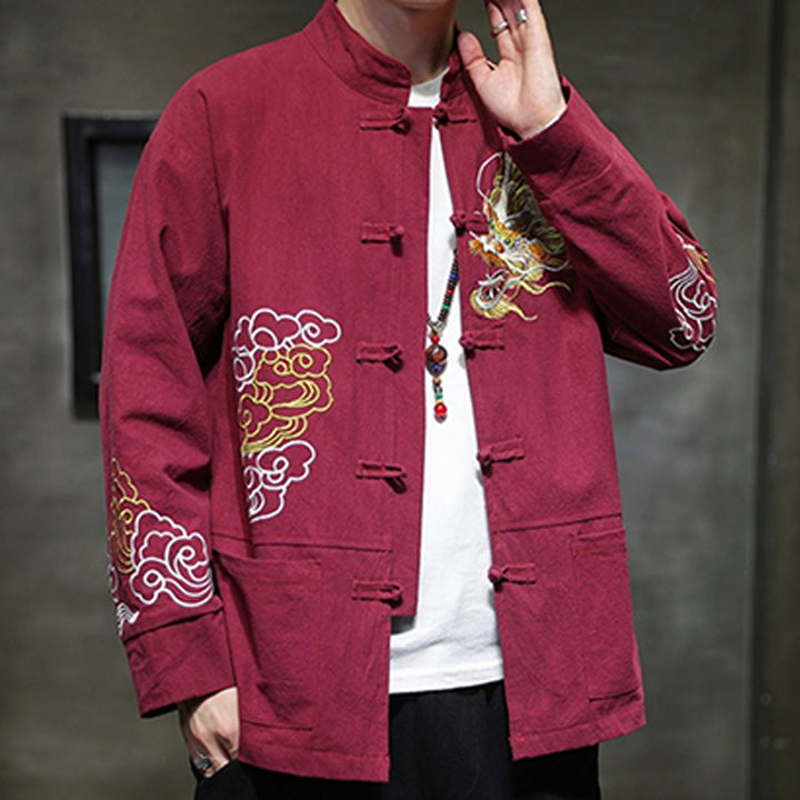Buddha Stones龍吉祥雲刺繍衣料中国唐装ジャケット男性服 - image 20