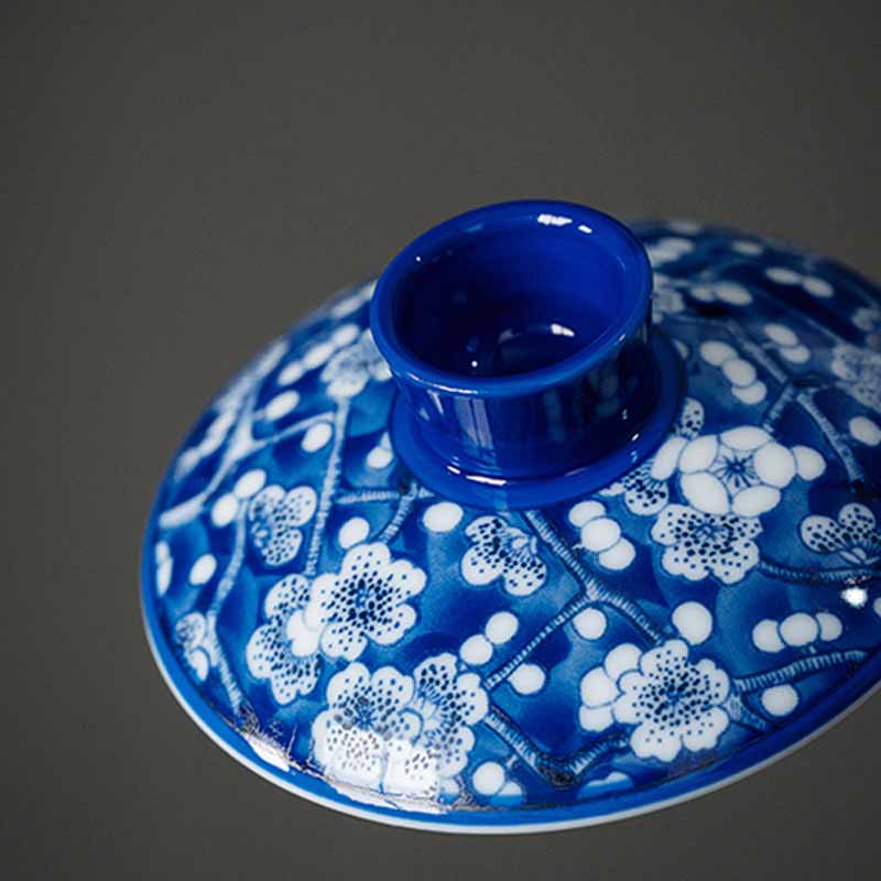Buddha Stones梅花青白磁セラミック蓋碗三彩ティーカップカンフーティーカップ＆ソーサー蓋付き185ml
