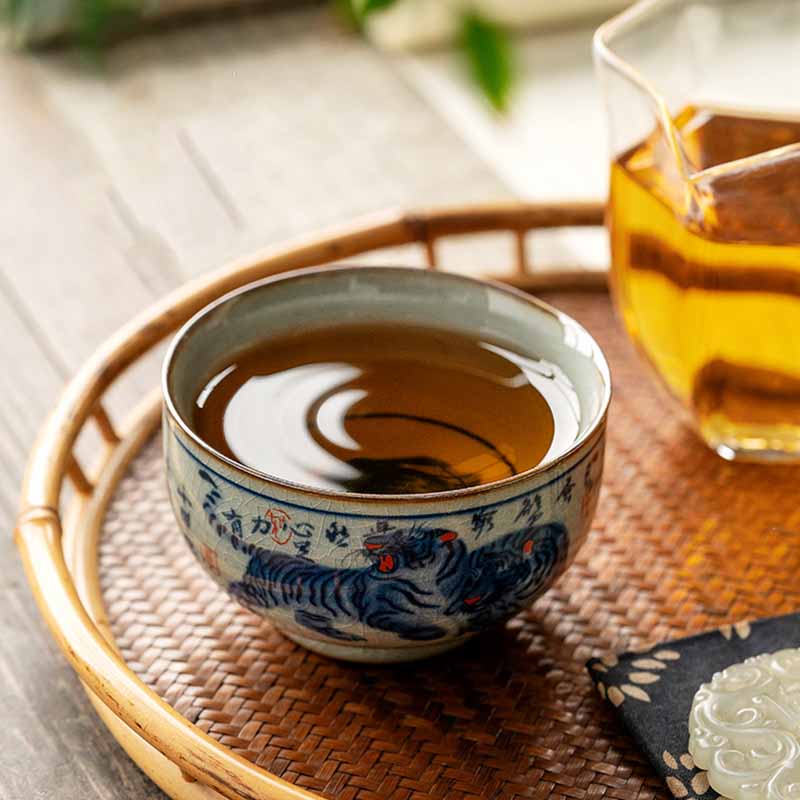 景徳鎮Buddha Stones手描き かわいい虎 陶器 ティーカップ カンフー ティーカップ ボウル 140ml
