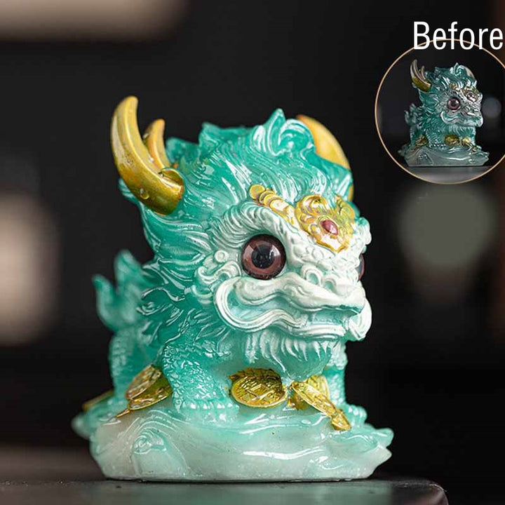 色が変わるBuddha Stones小さなキリン樹脂製ティーペット置物 家庭用装飾品 - 色が変わる - シアンキリン 12*8*11.5cm - image 20