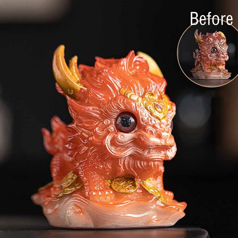 色が変わるBuddha Stones小さなキリン樹脂製ティーペット置物 家庭用装飾品 - 色が変わる - オレンジキリン 12*8*11.5cm - image 1