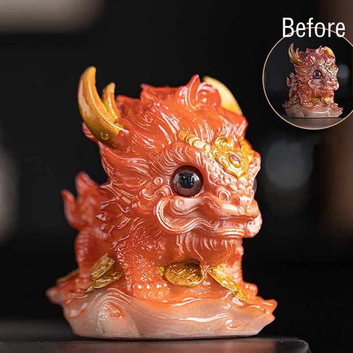 色が変わるBuddha Stones小さなキリン樹脂製ティーペット置物 家庭用装飾品 - 色が変わる - オレンジキリン 12*8*11.5cm - image 1