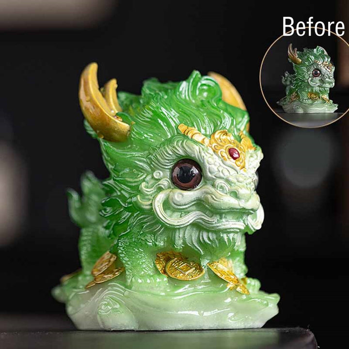色が変わるBuddha Stones小さなキリン樹脂製ティーペット置物 家庭用装飾品 - 色が変わる - グリーンキリン 12×8×11.5cm - image 18