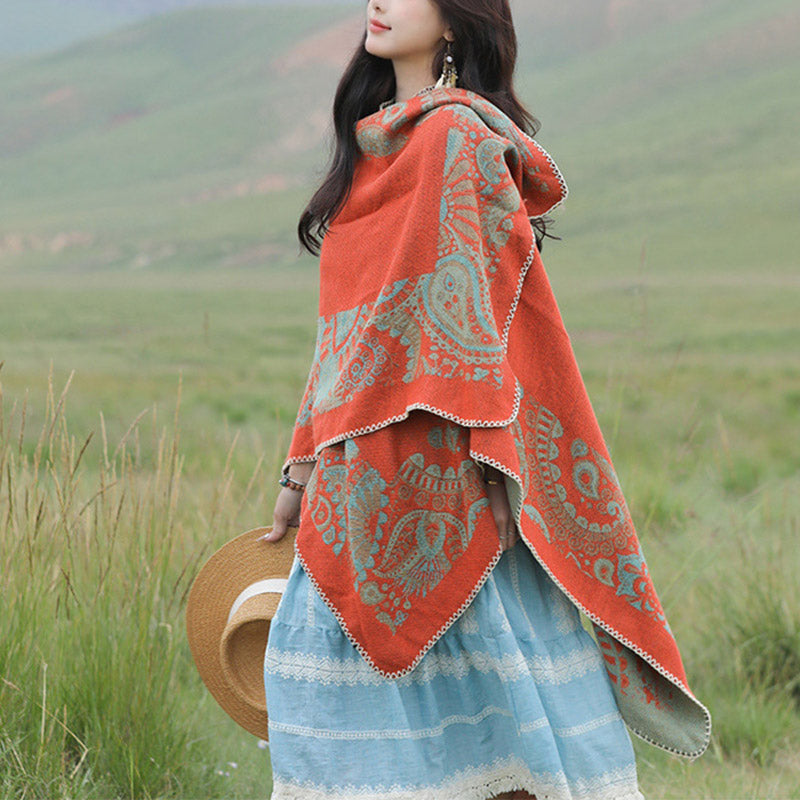 Buddha Stonesチベットショール シンプルな柄 冬用 心地よい旅行用スカーフ ラップ - オレンジ 150×130cm - image 0