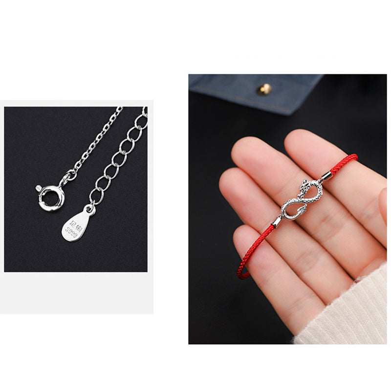 龍年Buddha Stones999スターリングシルバーエンドレスノット幸運保護ブレスレット