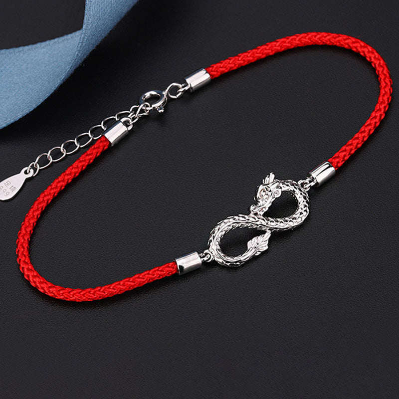 龍年Buddha Stones999スターリングシルバーエンドレスノット幸運保護ブレスレット
