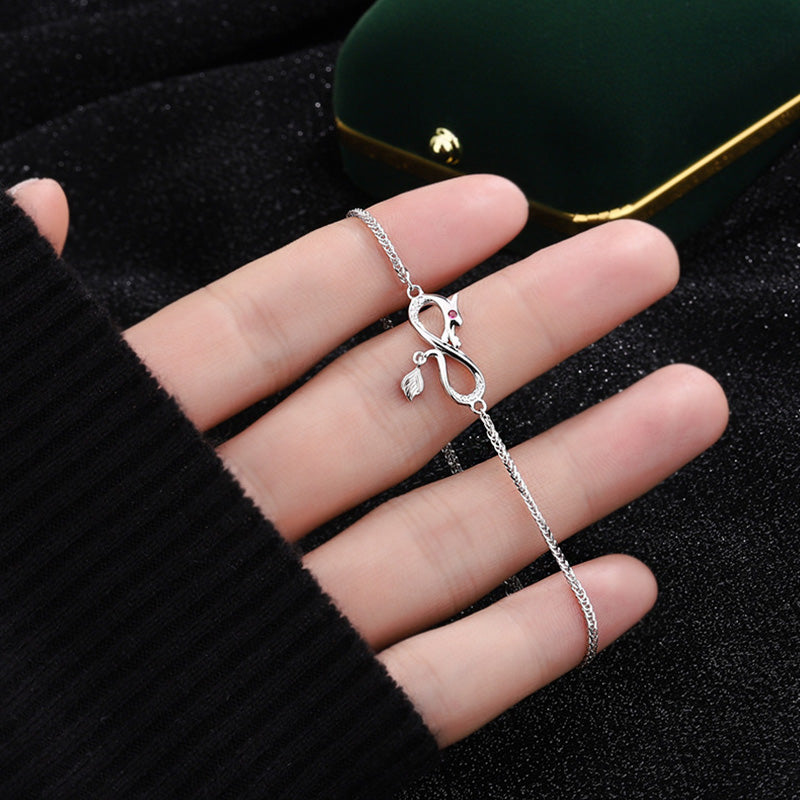 Buddha Stones龍年 999 スターリングシルバー ジルコン エンドレスノット テールチャーム 幸運守護ブレスレット
