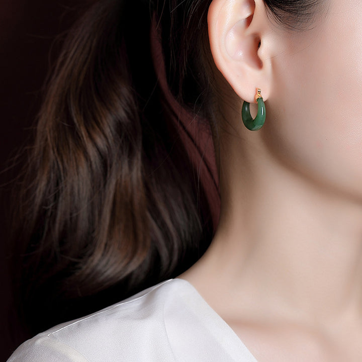 Buddha Stones 925スターリングシルバー ゴールドメッキ 天然ラウンド 和田翡翠 幸運のドロップイヤリング - image 5