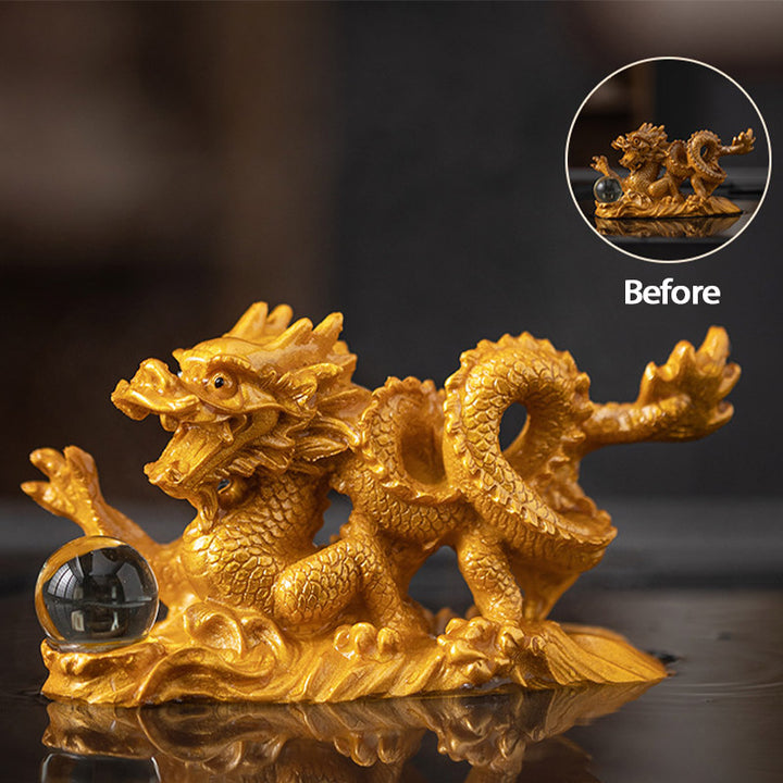 龍の年Buddha Stones色が変わる樹脂製 幸運 成功 ティーペット 置物 装飾
